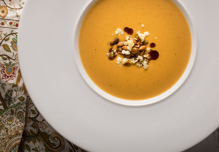 Delicate bisque soup made from pumpkin.