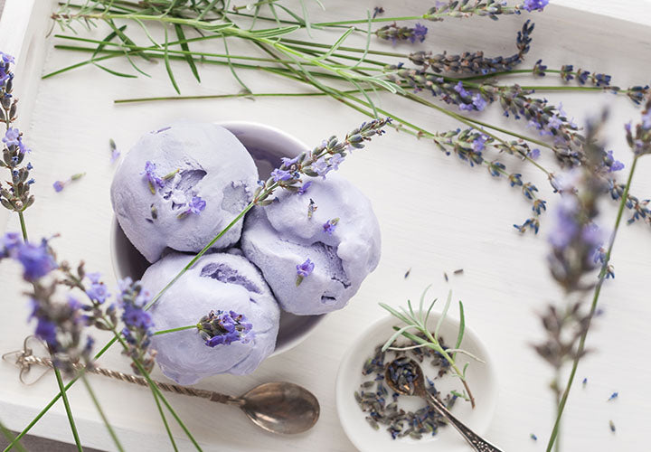 Lavender buds in honey lavender ice cream