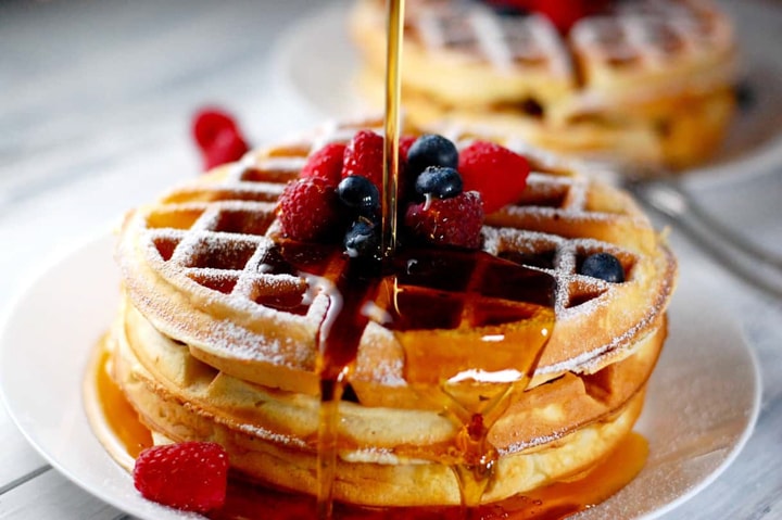 Maple sugar waffles with fresh fruit for breakfast recipe