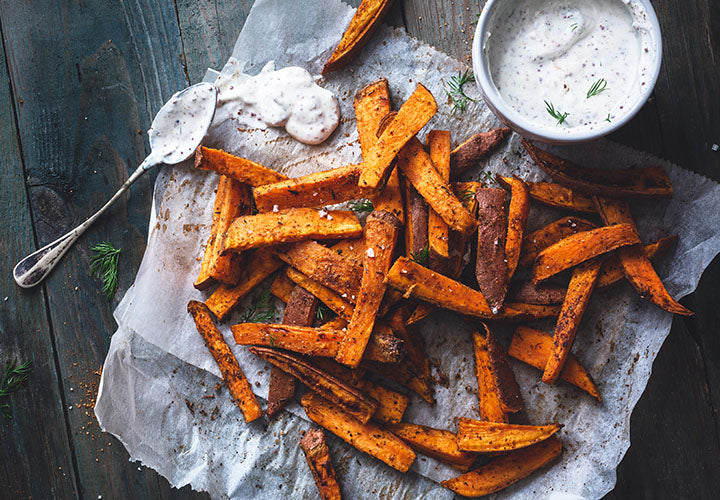 Oven baked sweet potato fries made with Moroccan spices