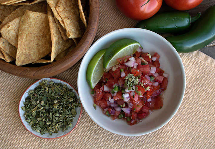 Pico de gallo salsa made without cilantro served with tortilla chips