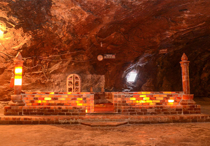 Hand carved mosque inside the Khewra Salt Mine.