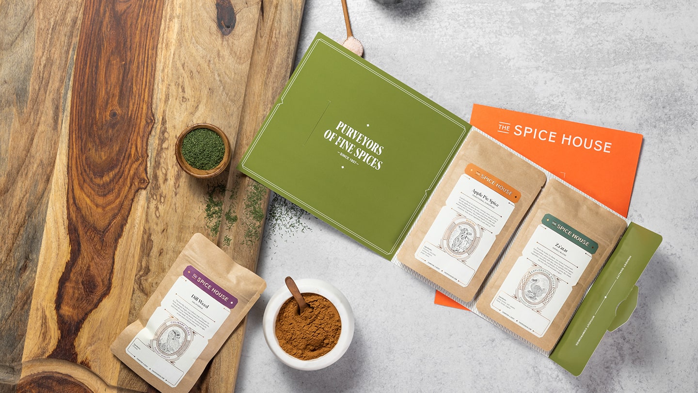 The Spice House Flatpacks: Dill Weed, Apple Pie Spice, and Za'atar Flatpacks.