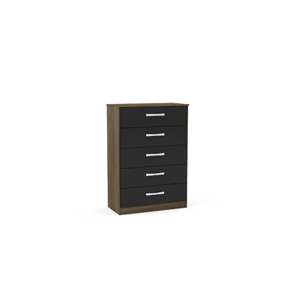 Birlea Lynx 5 Drawer Chest Of Draws In Walnut Black