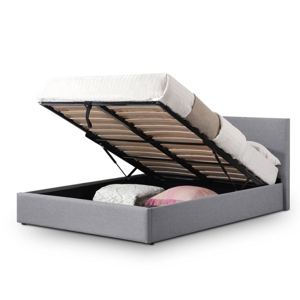 Julian Bowen Bed Rialto Lift Up Storage In Linen Fabric Light Grey Double