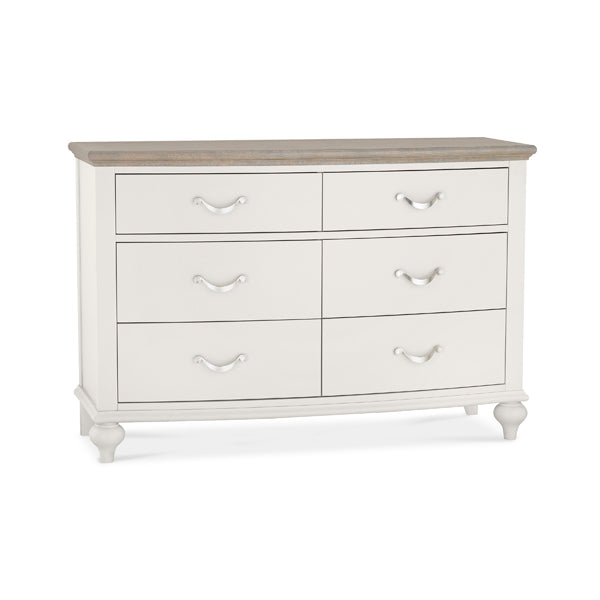 Bentley Montreux 6 Dawer Wide Soft Grey And Grey Washed Oak Chest Of Drawers