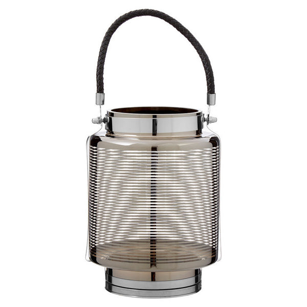 Teddys Collection Nickel Stripe Glass Stainless Steel White Lantern Large