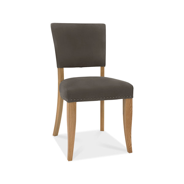 Bentley Indus Rustic Oak Upholstered Fabric Dark Grey Dining Chairs