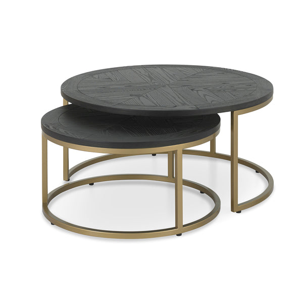 Bentley Chevron Peppercorn And Satin Brass Round Coffee Nest Of Tables