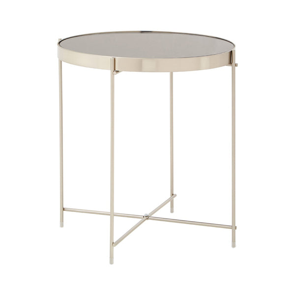 Teddys Collection Axel Grey Mirror Brushed Nickel Side Table Small