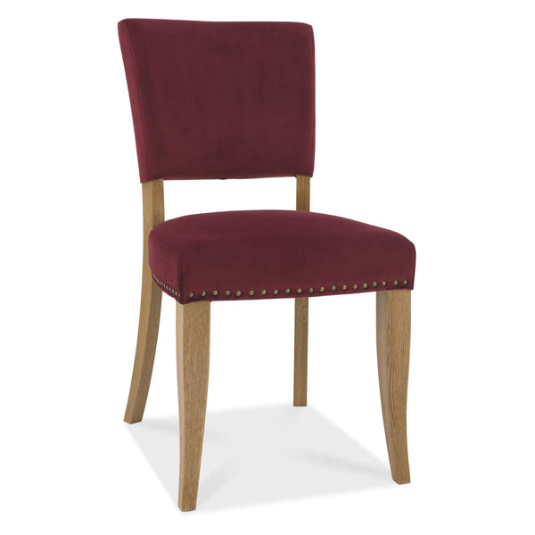 Bentley Indus Rustic Oak Upholstered Velvet Crimson Dining Chairs