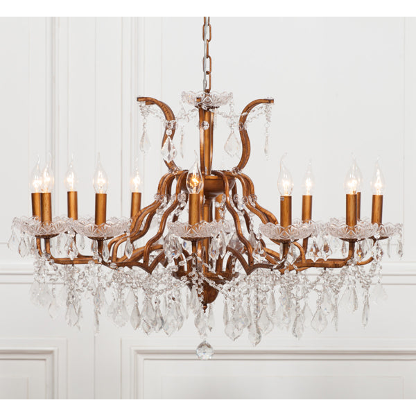 Maison Reproductions Shallow Cut Glass Chandelier Gold 12 Branch
