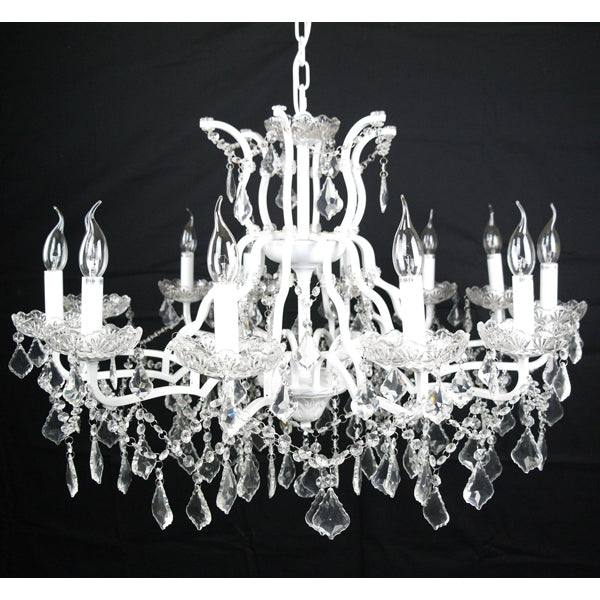 Maison Reproductions Shallow Cut Glass Chandelier White 12 Branch