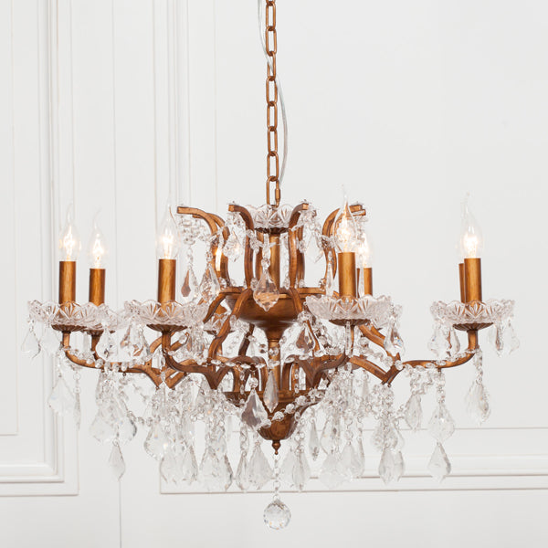 Maison Reproductions Shallow Cut Glass Chandelier Gold 8 Branch