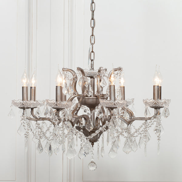 Maison Reproductions Shallow Cut Glass Chandelier Silver 8 Branch