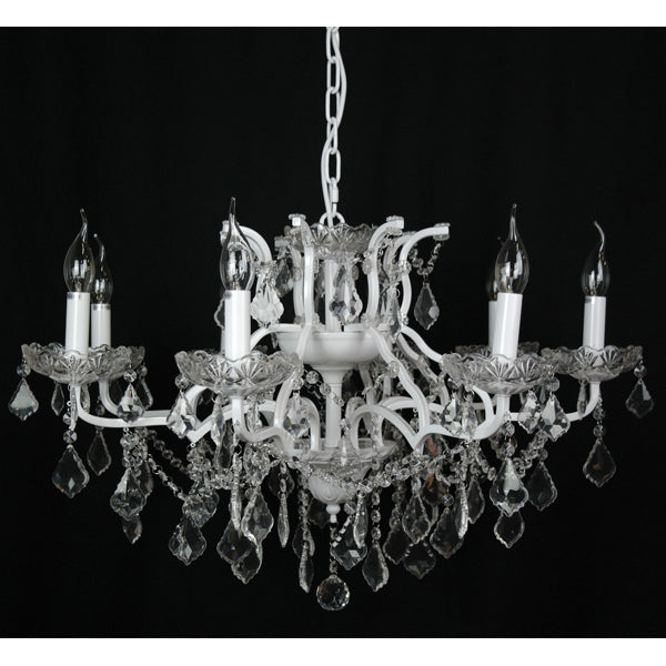 Maison Reproductions Shallow Cut Glass Chandelier White 8 Branch
