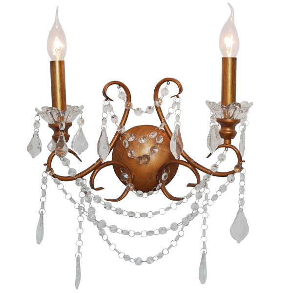 Maison Reproductions Cut Glass Chandelier Wall Light Antiqued Gold 2 Branch