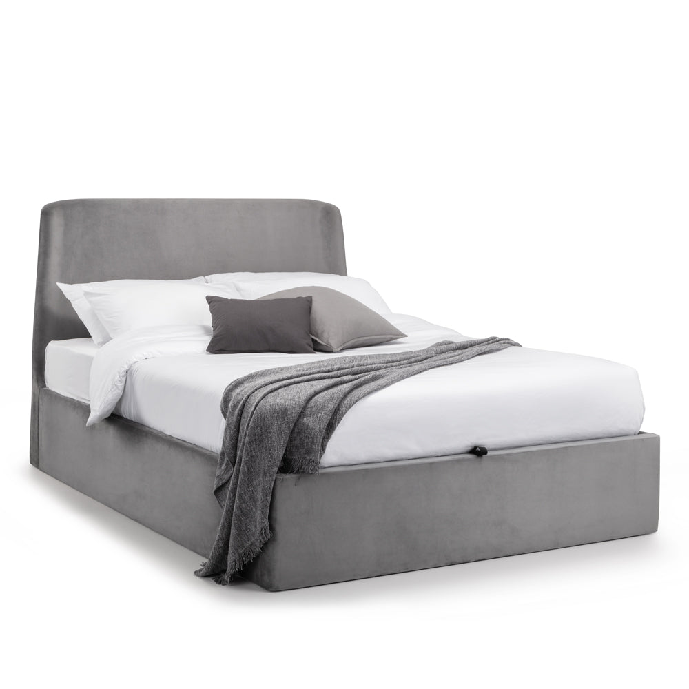 Julain Bowen Frida Velvet Double Ottoman Bed In Grey