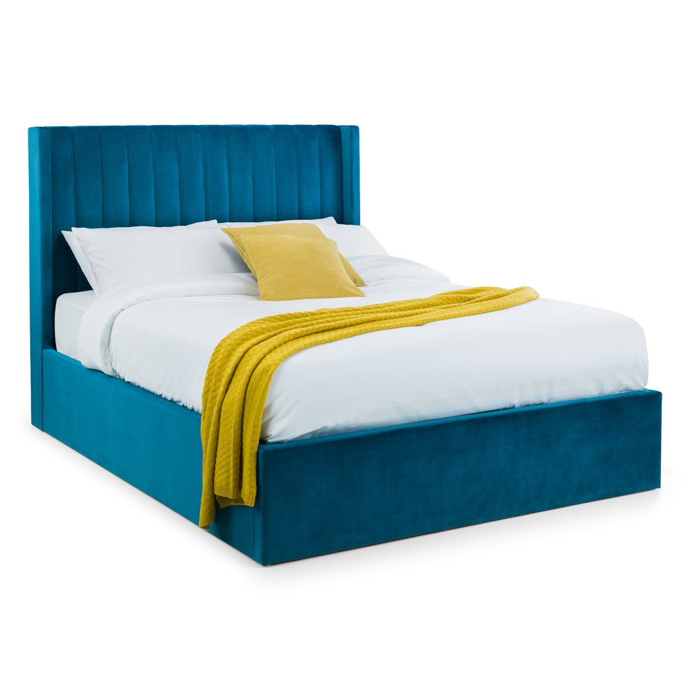 Julain Bowen Double Storage Bed With Scalloped Headboard In Teal