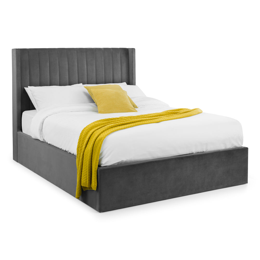 Julain Bowen Double Storage Bed With Scalloped Headboard In Grey