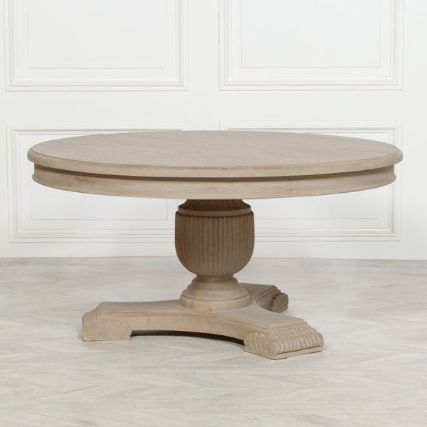Maison Reproductions Rustic Wooden Dining Table Brown Round Triple Base