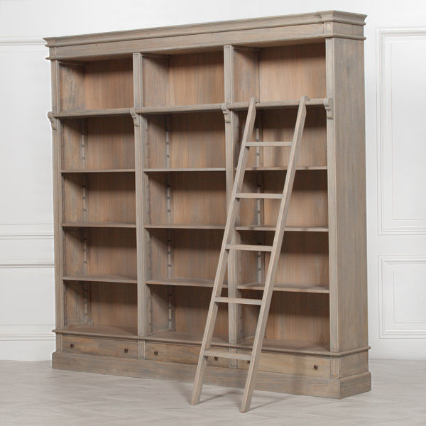 Maison Reproductions Wooden Bookcase Grey With Ladder