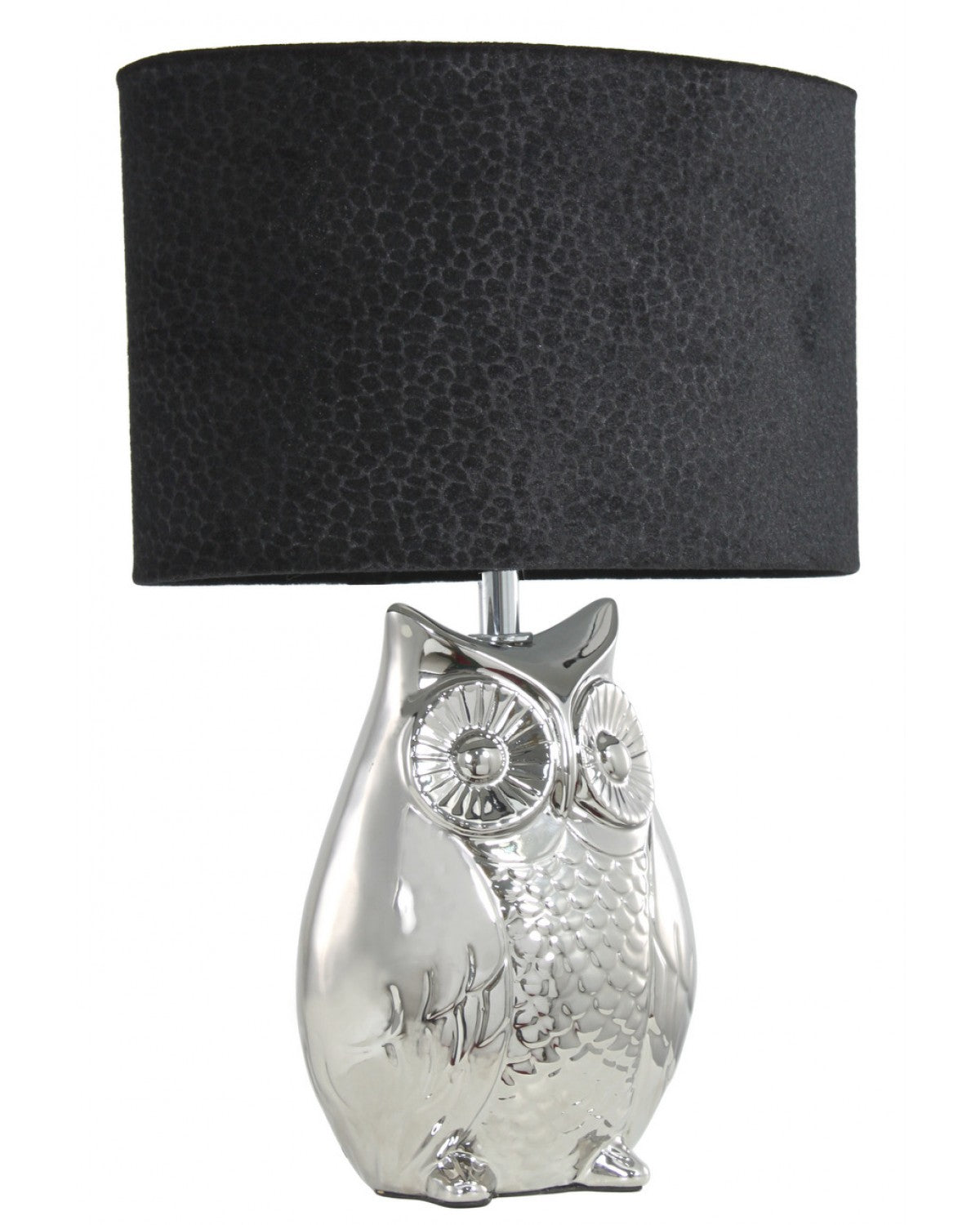 Deco Home Silver Oval Owl Table Lamp With Black Shade White