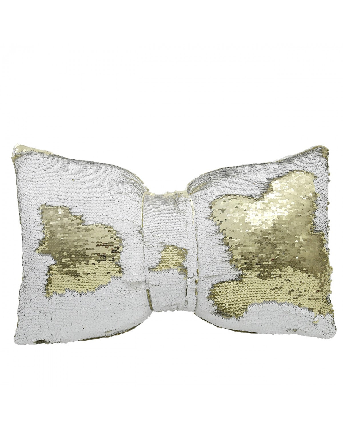 Deco Home Gold White Two Tone Sequin Siren Bow Cushion White