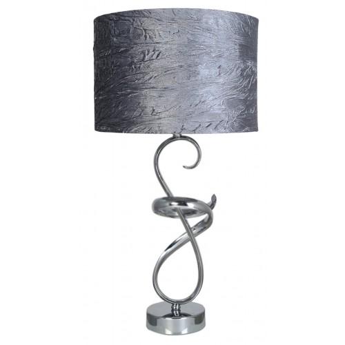 Deco Home 56cm Swirl Metal Table Lamp Grey Velvet Shade Dual Plug