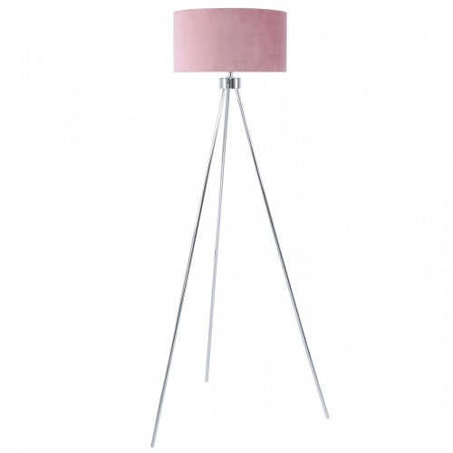 Deco Home Large 159cm Chrome Tripod Floor Lamp With Pink Velvet Shade