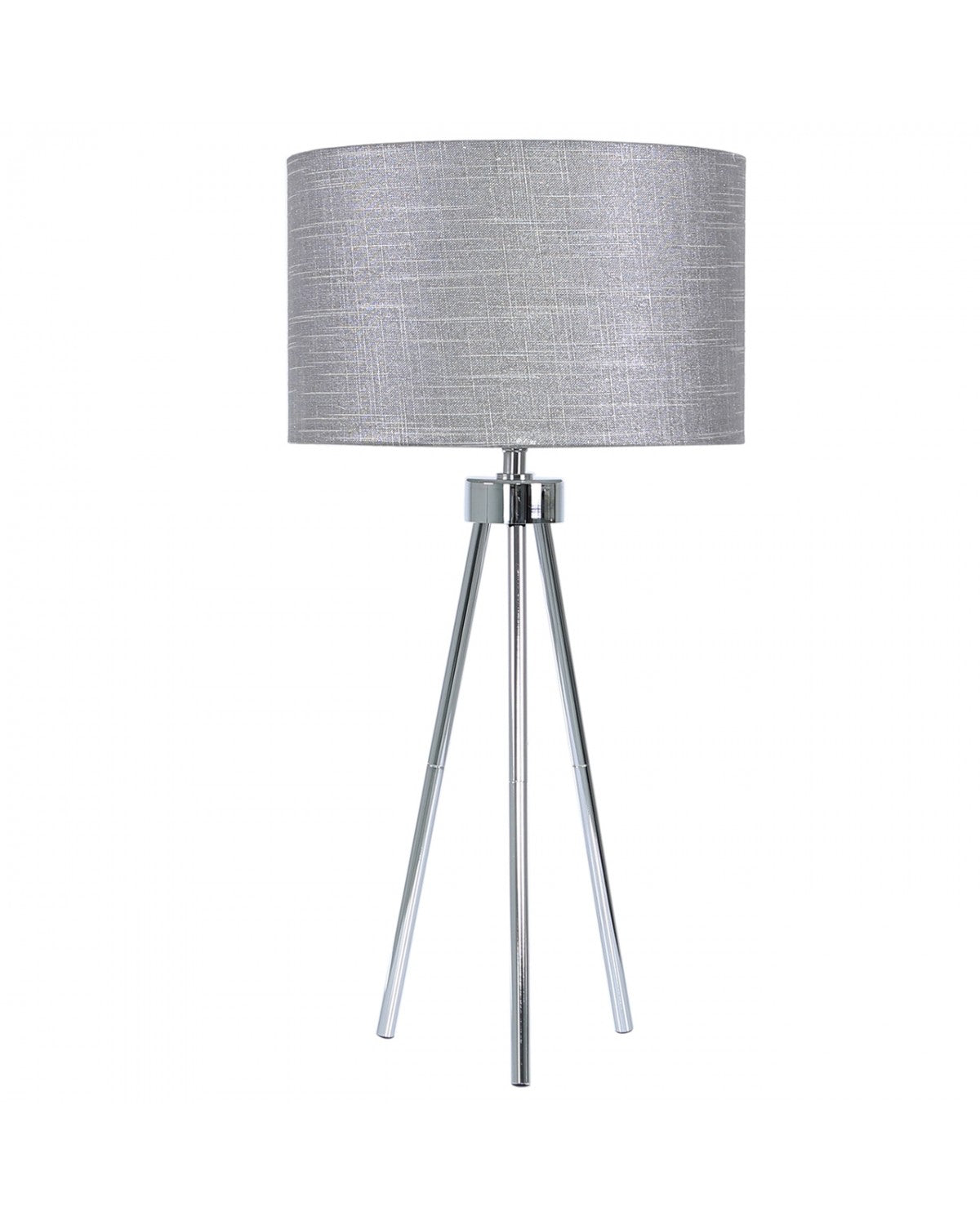 Deco Home Medium 68cm Chrome Tripod Table Lamp With Grey Linen Shade
