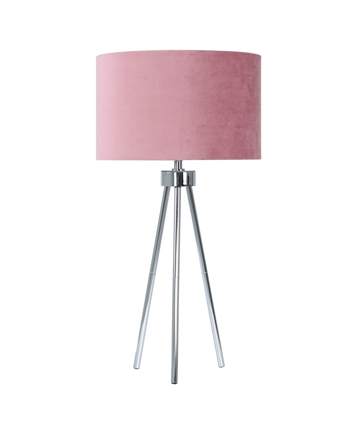 Deco Home Medium 68cm Chrome Tripod Table Lamp With Pink Velvet Shade