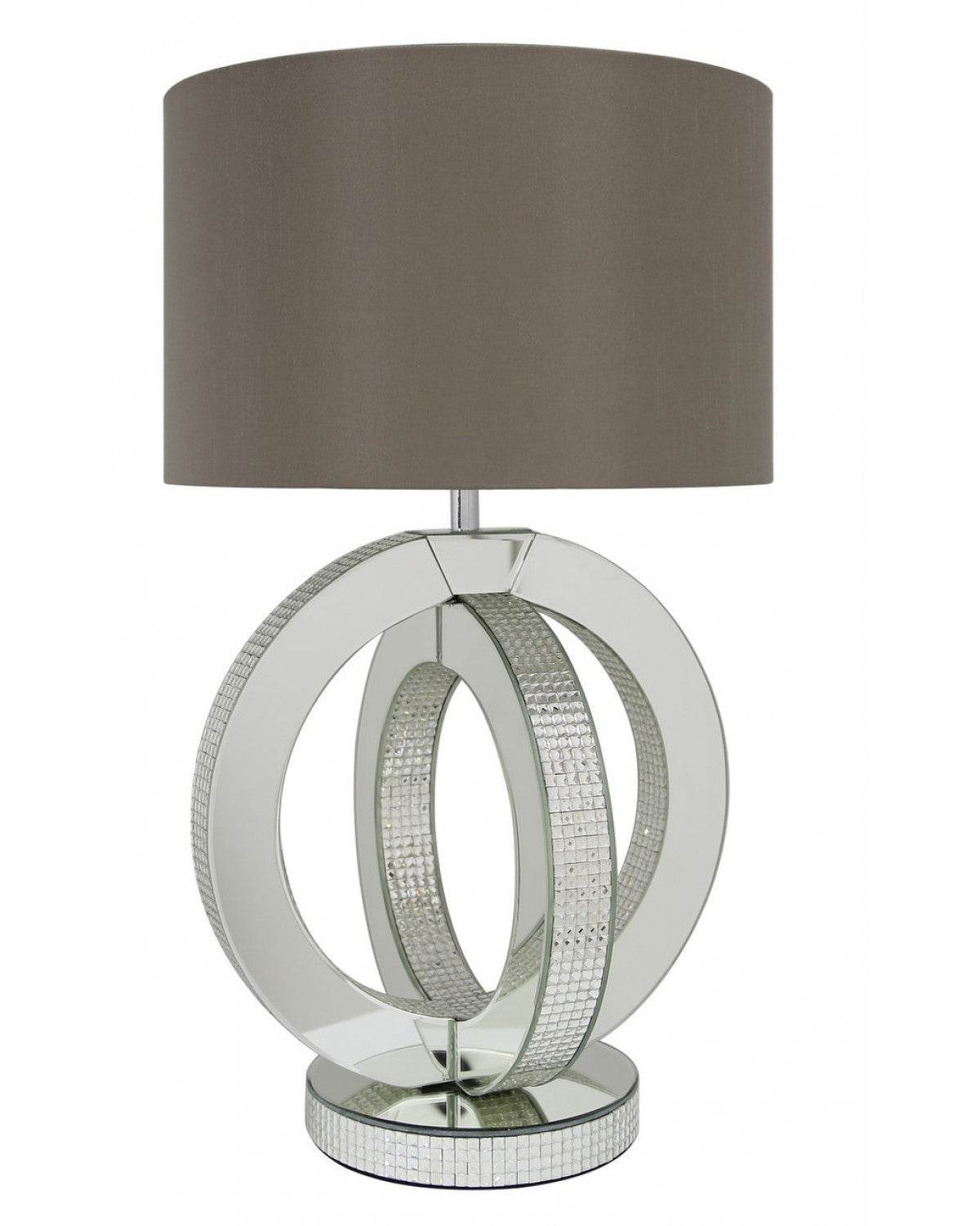 Deco Home Glitz Double Ring Table Lamp With Taupe Shade Pure White