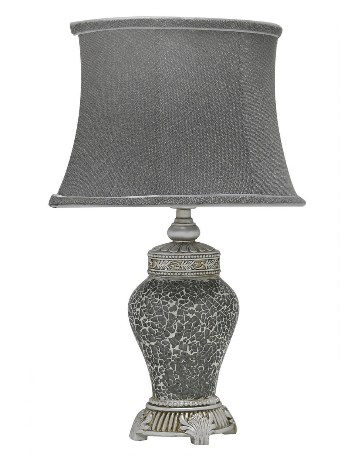 Deco Home Grey Sparkle Mosaic Antique Silver Regency Lamp With Grey Shade