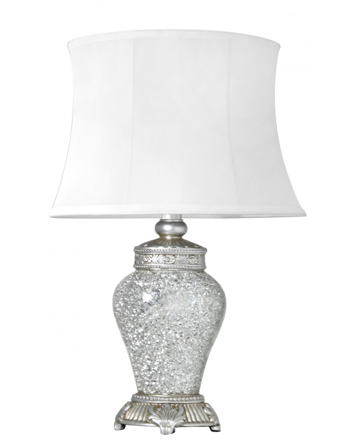 Deco Home Silver Sparkle Mosaic Medium Antique Silver Regency Lamp With Silver Trimmed White Shade