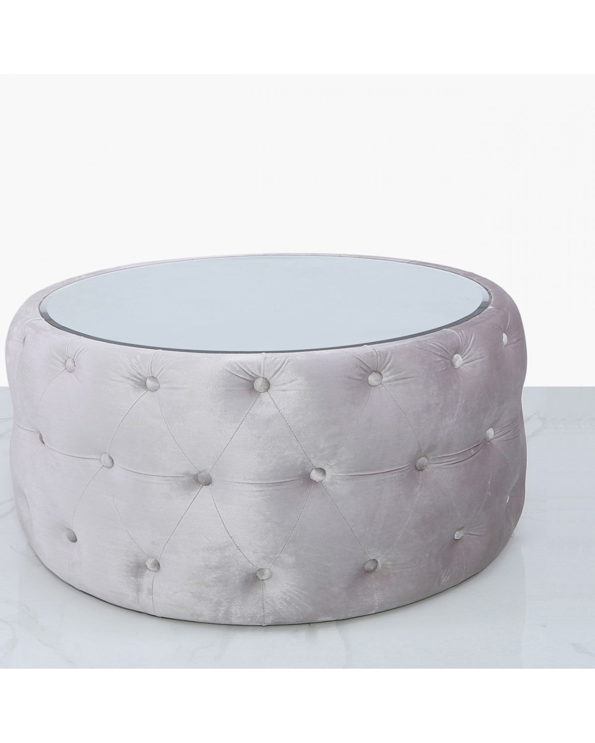 Deco Home Soft Pink Velvet Coffee Table With Tufted Buttons And Mirrored Top