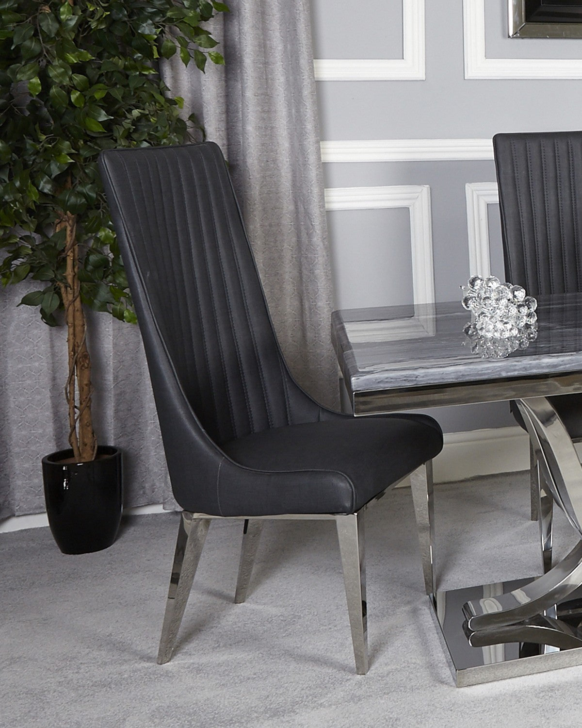 Deco Home Josephine Grey Faux Leather And Chrome Dining Chair Chrome