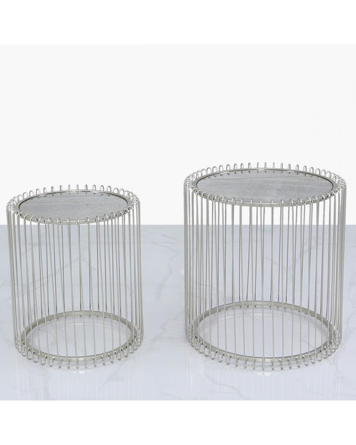 Deco Home Nest Of 2 Myla Metal End Tables Silver With Antique Mirror Top