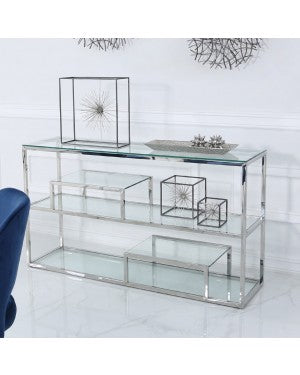 Deco Home Bailey Stainless Steel 3 Tier Console Table With Glass Shelves