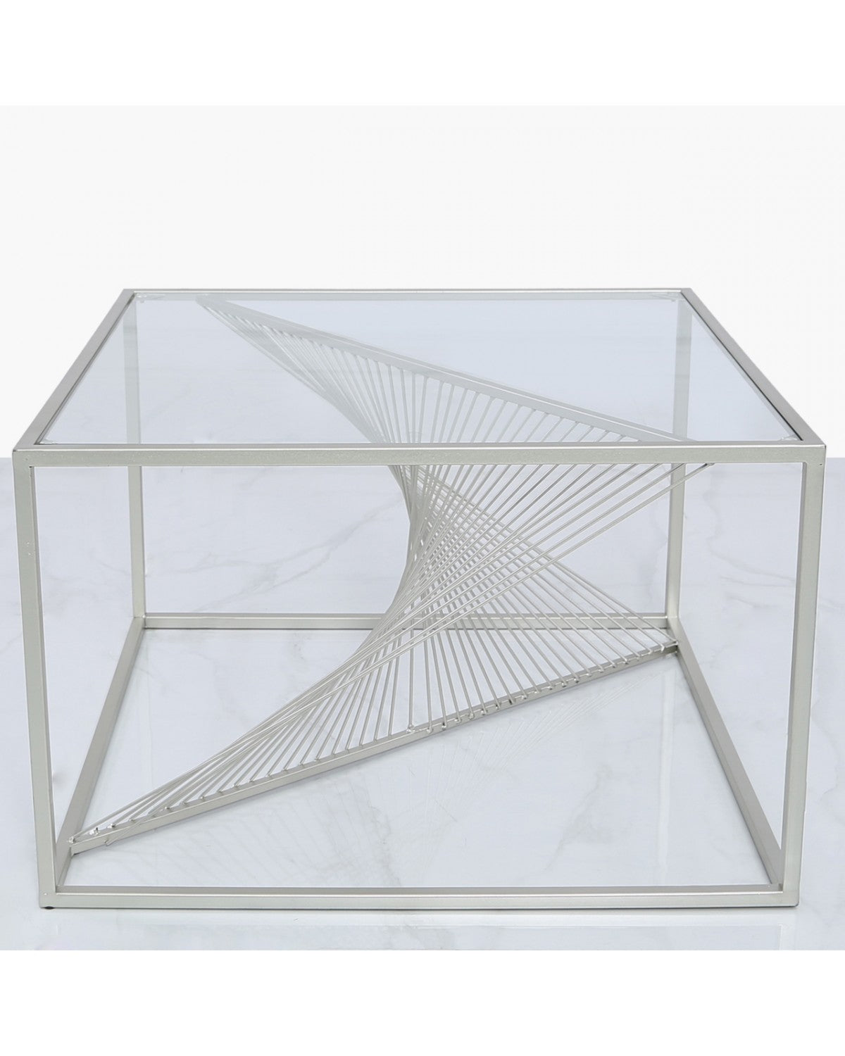 Deco Home Ava Silver Metal And Clear Glass Coffee Table With Unique Design