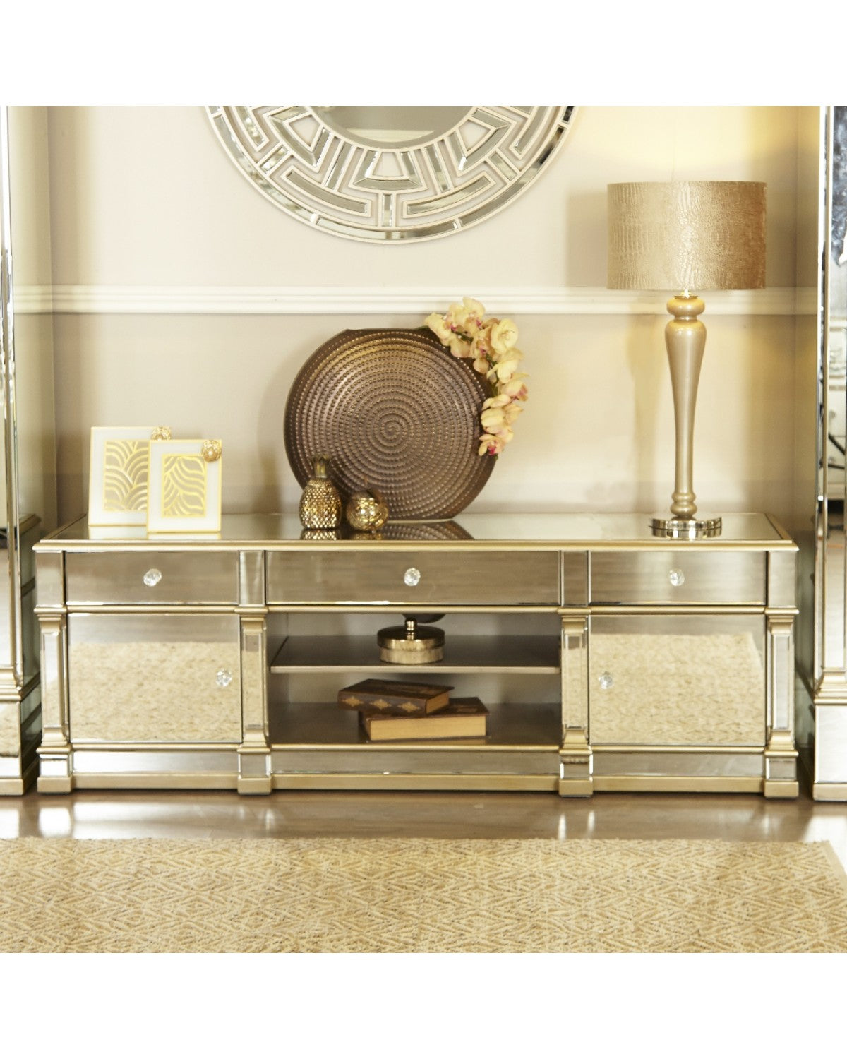 Deco Home Athens Medium Gold Mirrored Tv Entertainment Stand