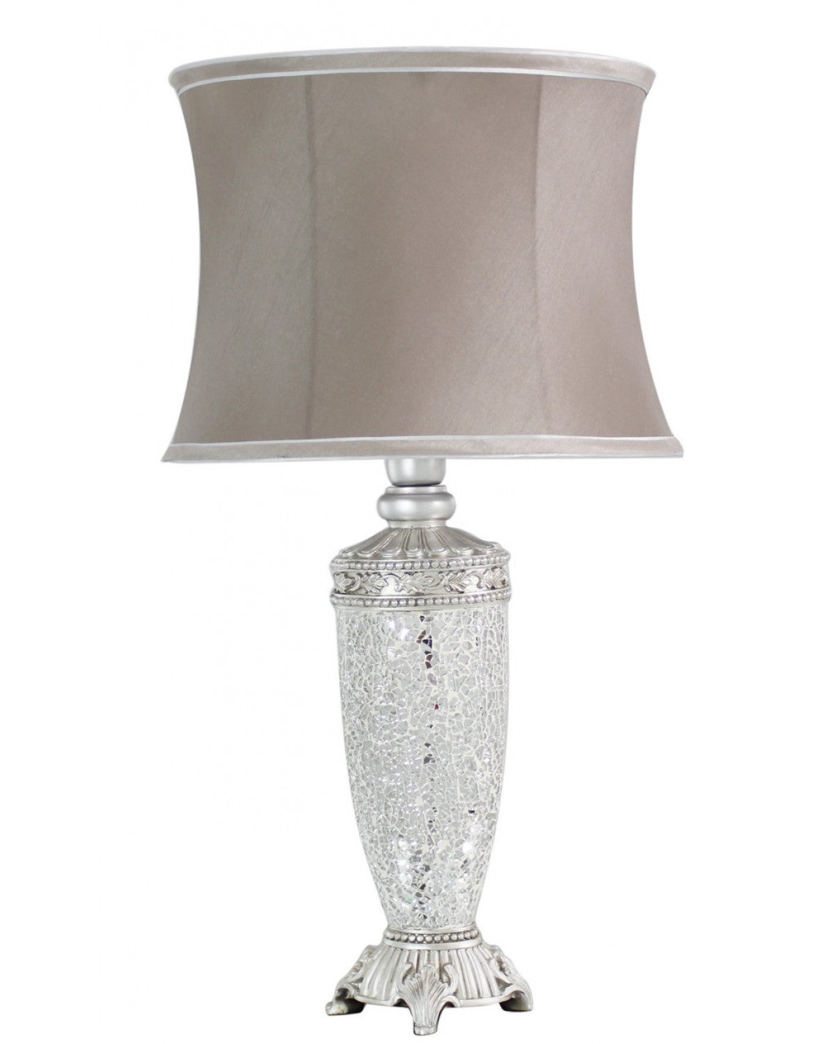 Deco Home Silver Sparkle Mosaic Antique Silver Regency Lamp With Taupe Trimmed Shade