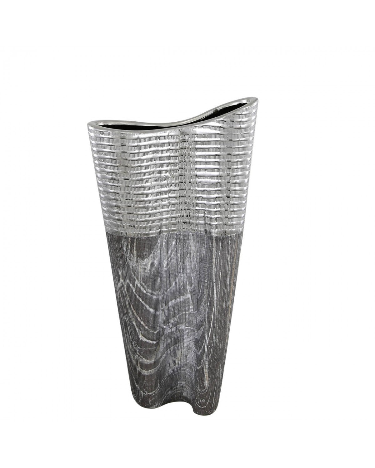 Deco Home 38cm Slim Wave Vase Grey Silver Silver