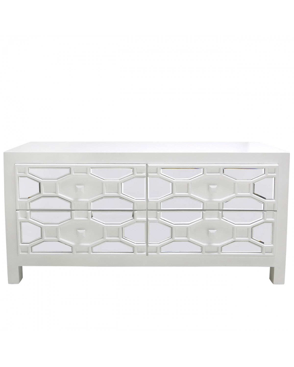 Deco Home Hyatt White Geometric Design Wood Mirrored TV Stand Entertainment Unit