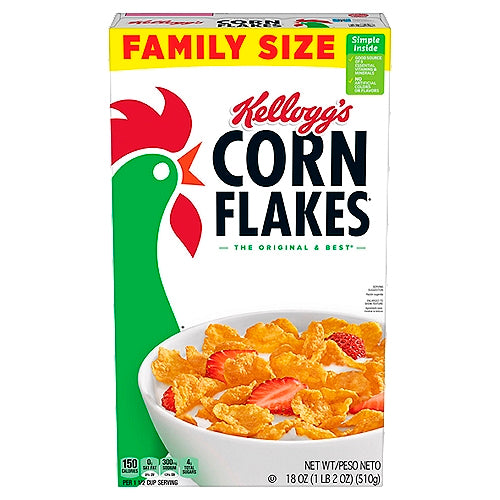 Kellogg's Corn Flakes Original Cold Breakfast Cereal, Mega Size, 25.2 oz Box