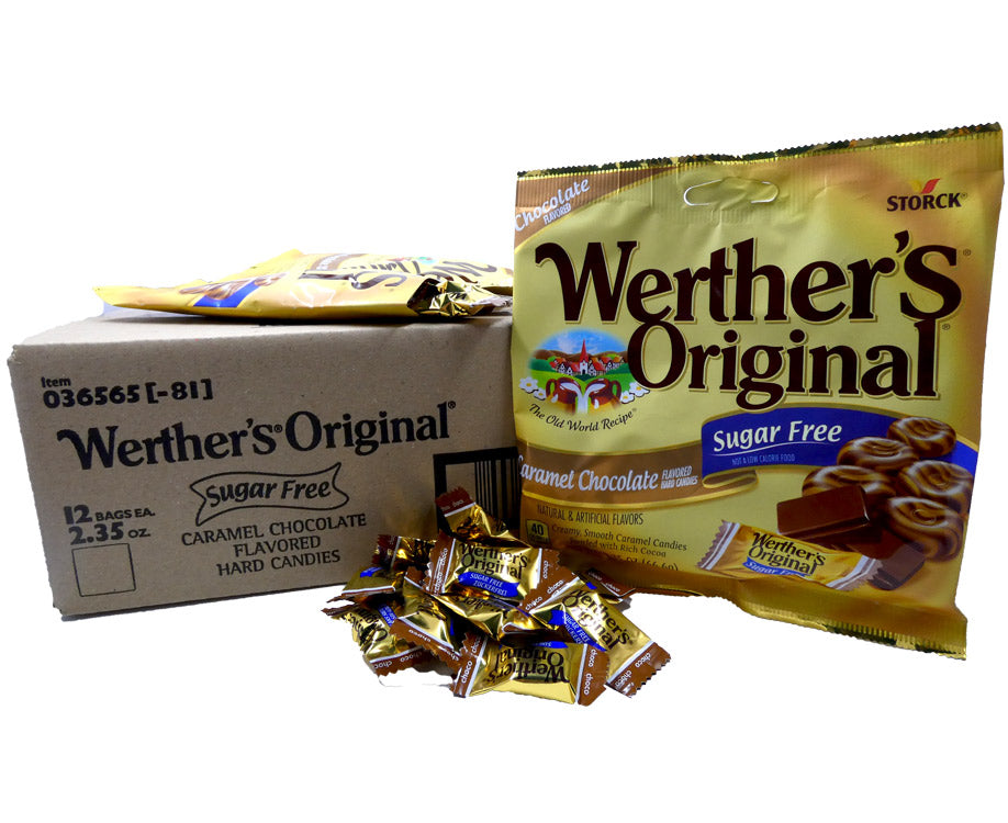Werther's Original Sugar Free Caramel Chocolate 2.35 oz Bag or 12 Coun ...
