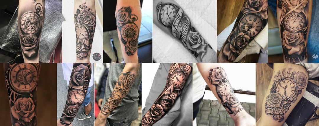 Rosen-Taschenuhr-Tattoo