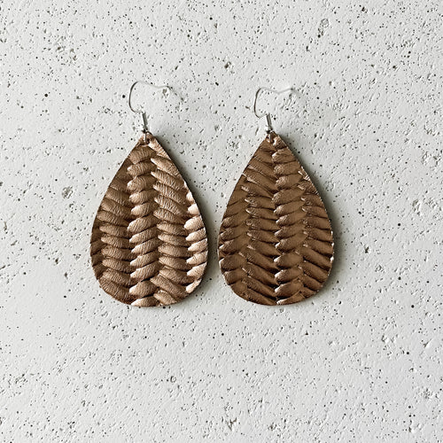 Rose Gold Braided Leather Earrings