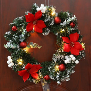 Christmas Wreath With Battery Powered LED Light String Front Door Hanging Garland