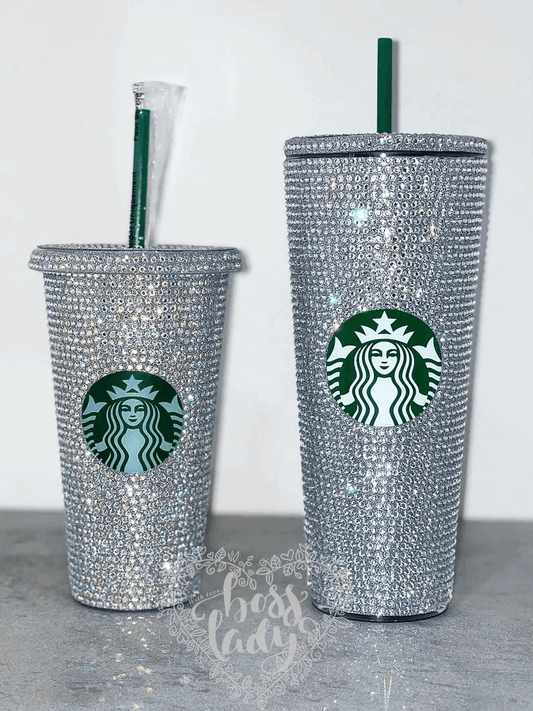 2018 Starbucks Iced Coffee Gift set, Silver Glitter Tumblers 20 fl oz.,  UNUSED